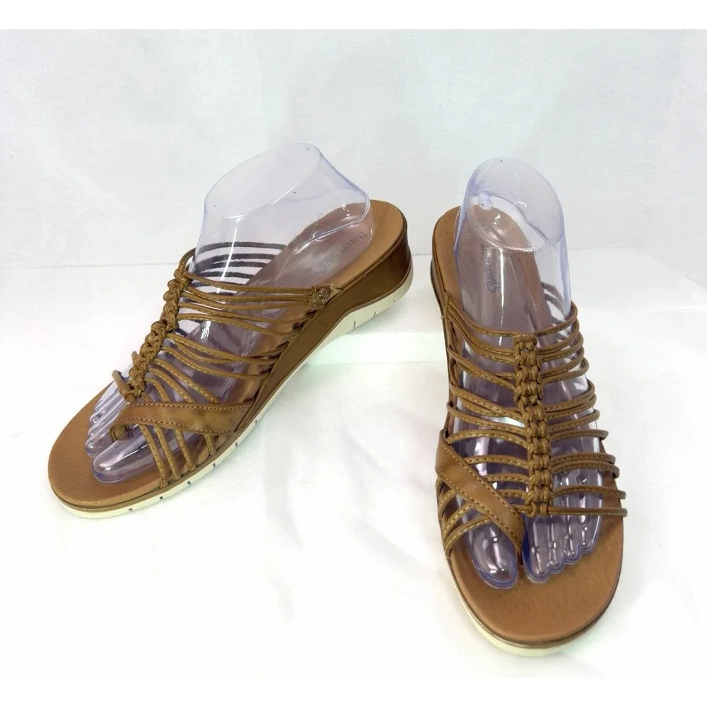 Baretraps Women 9M Brown Strappy Toe Loop Sandals Comfort Slip On Boho Gladiator